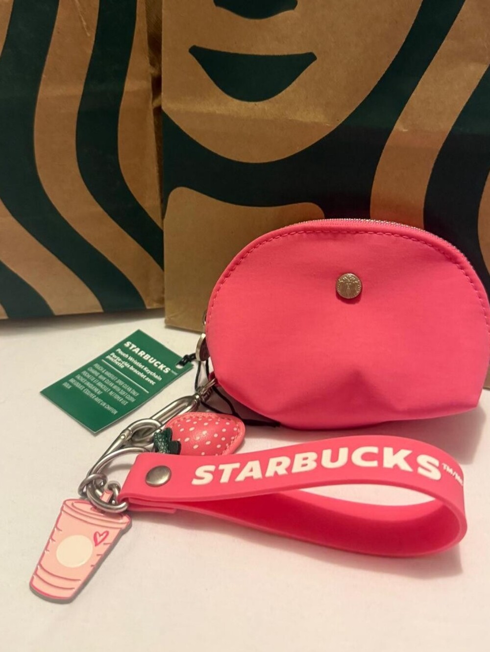 Starbucks Pink Coin Pouch Key & Card Holder with Branded Wristlet